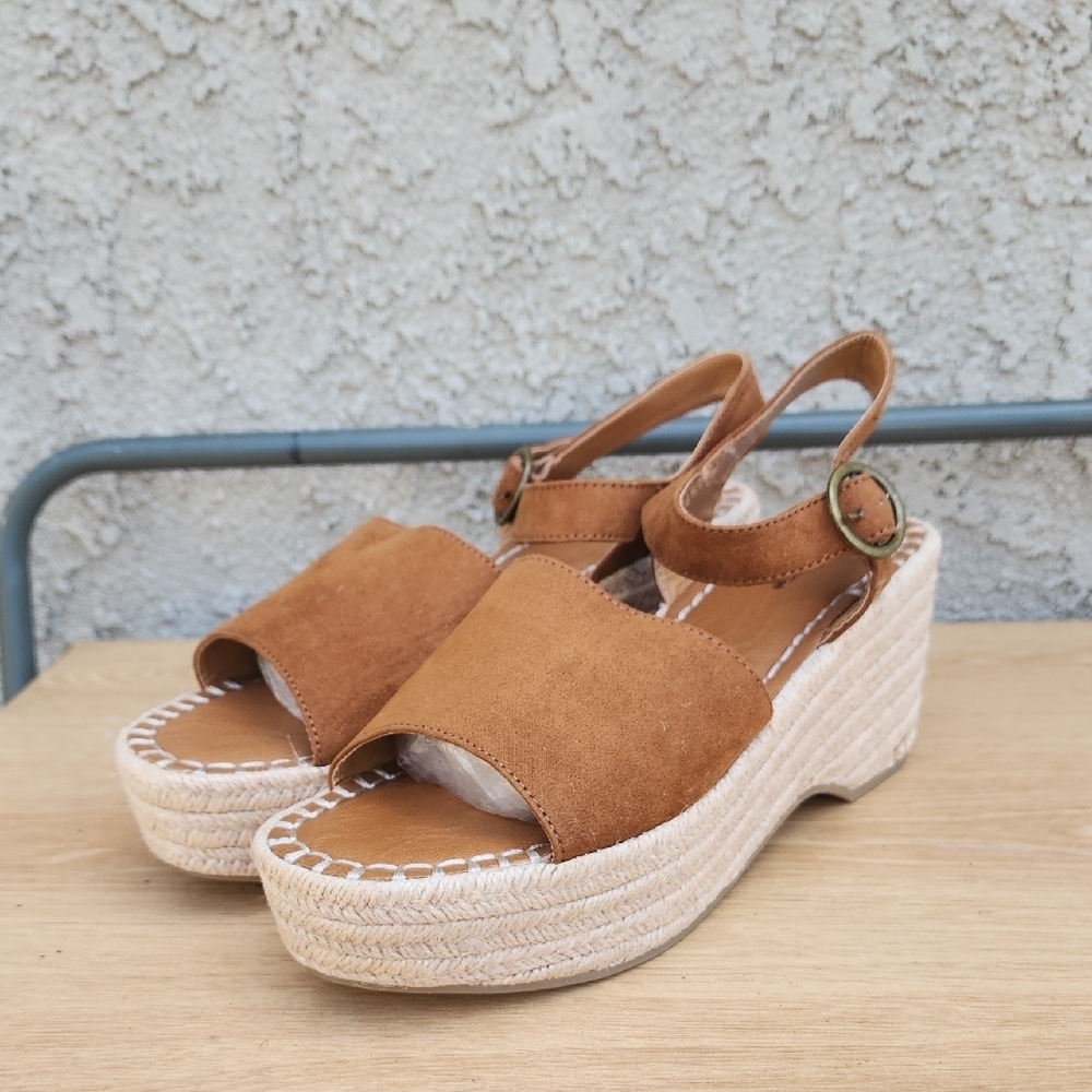 Seychelles Saddle Brown Suede Espadrille Platform Sandals Size 9.5 NWOT